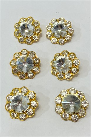 فستان سهرة مزين بزهور حجر كبير زر قطعة واحدة