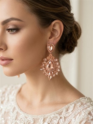 Iris Damla Mekikli Taşlı Abiye Lüx Gelin Küpesi 