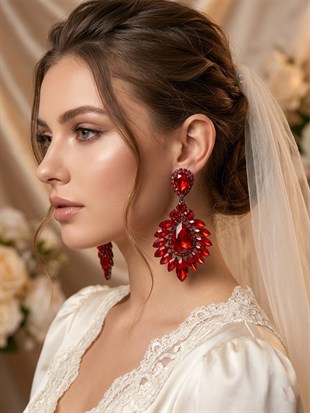 Iris Damla Mekikli Taşlı Abiye Lüx Gelin Küpesi 
