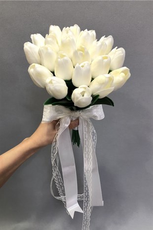 Bridal Bouquet and Boutonniere with Wet White Tulips