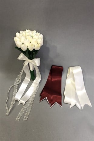 Islak Beyaz Laleli Gelin Çiçeği ve Takı Kurdelesi