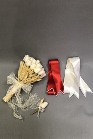 Islak Beyaz Laleli Gelin Eli Çiçeği ve Takı Kurdelesi 