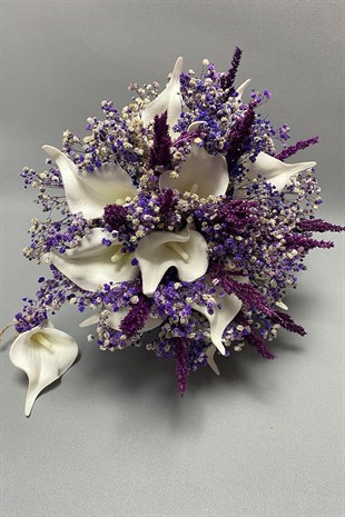 Wet Gala Bridal Bouquet and Groom Boutonniere with Purple Gypsum