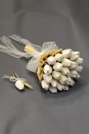 Islak Lale ve Başaklı Gelin El Çiçeği ve Damat Yaka Çiçeği