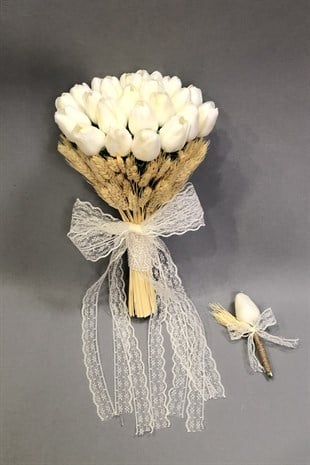 Islak Lale ve Başaklı Gelin El Çiçeği ve Damat Yaka Çiçeği