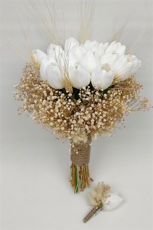 Islak Laleli Cipsolu Gelin El Çiçeği Ve Damat Yaka Çiçeği 20 Adet Lale