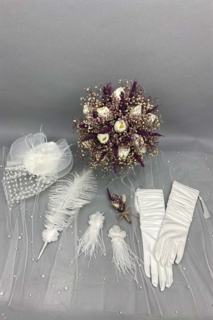Wet Tulip Bridal Flower, Wedding Hat and Bridal Gloves Set