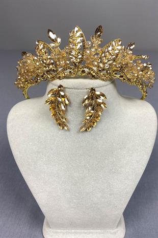 Jabbah Beaded Bridal Henna Crown and Round Earrings