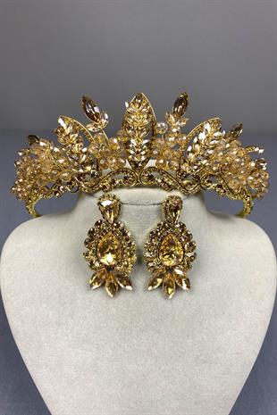 Jabbah Beaded Bridal Henna Crown and Round Earrings