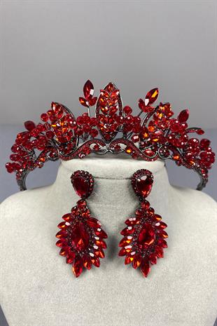 Jabbah Bead Embroidered Bridal Henna Crown and Leaf Earrings