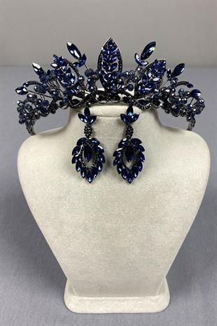 Jabbah Bead Embroidered Bridal Henna Crown and Shuttle Drop Earrings