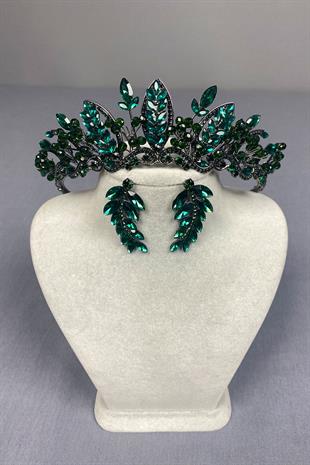 Jabbah Beaded Bridal Henna Crown and Drop Earrings