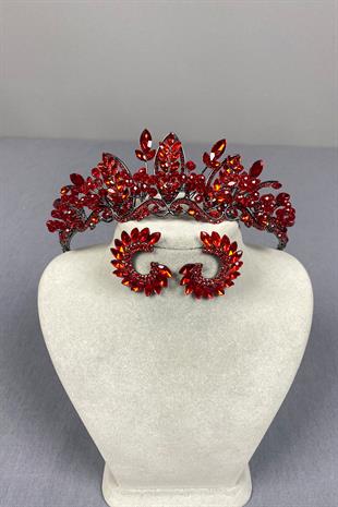 Jabbah Bead Embroidered Bridal Henna Crown and Leaf Earrings