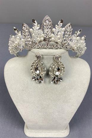 Jabbah Boncuk İşlemeli Gelin Kına Tacı Ve Yaprak Küpe