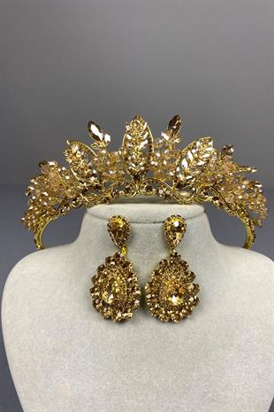Jabbah Beaded Bridal Henna Crown and Round Earrings