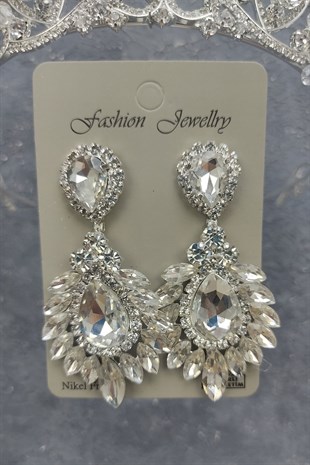 Jabbah Model Gelin Tacı Ve Damla Mekik Taşlı Küpe