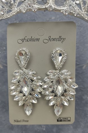 Jabbah Model Gelin Tacı Ve Damla Taşlı Küpe