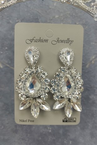 Jabbah Model Gelin Tacı Ve Mekik Damla Taşlı Küpe