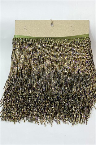 Janjanlı Antrasit Boncuklu 15 cm Saçak Püskül