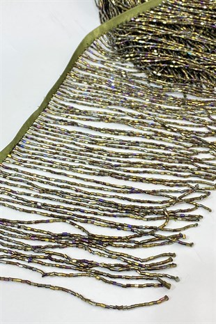 Janjanlı Antrasit Boncuklu 15 cm Saçak Püskül