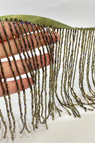 Janjanlı Antrasit Boncuklu 15 cm Saçak Püskül