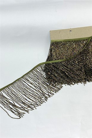 Janjanlı Antrasit Boncuklu 15 cm Saçak Püskül