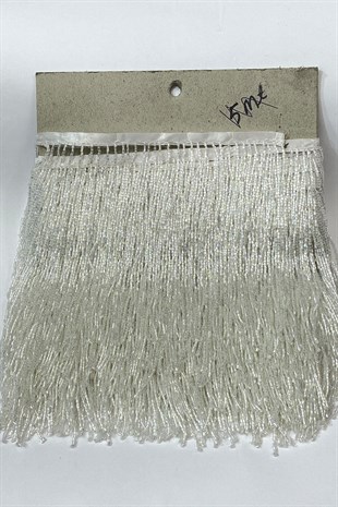 Janjanlı Beyaz Boncuklu 15 cm Saçak Püskül