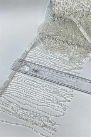 Janjanlı Beyaz Boncuklu 15 cm Saçak Püskül