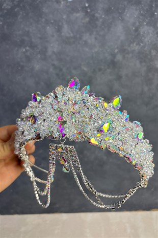 Janjanlı Cudy Yoğun Boncuk İşlemeli Alınlık Gelin Kına Tacı