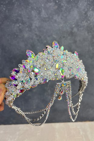 Janjanlı Cudy Yoğun Boncuk İşlemeli Alınlık Gelin Kına Tacı