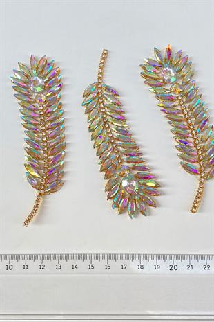 Janjanlı Gold Yaprak Desenli Ütüyle Yapışan Parlak Taşlı Aplik 