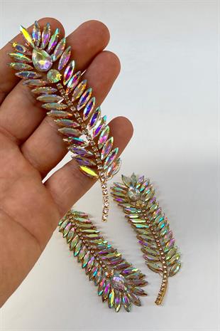 Janjanlı Gold Yaprak Desenli Ütüyle Yapışan Parlak Taşlı Aplik 