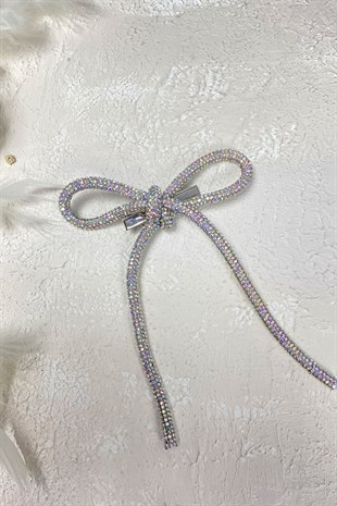 Janjanlı Gümüş Full Taşlı Tasarım Fiyonk Saç Tokası