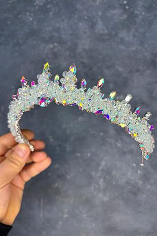 Janjanlı Gümüş Likya Boncuk İşlemeli Gelin Kına Tacı