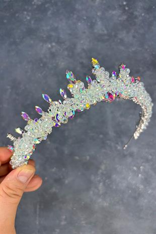 Janjanlı Gümüş Likya Boncuk İşlemeli Gelin Kına Tacı