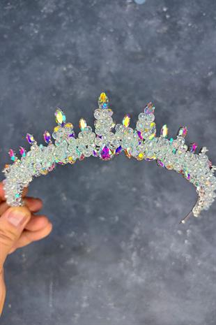 Janjanlı Gümüş Likya Boncuk İşlemeli Gelin Kına Tacı