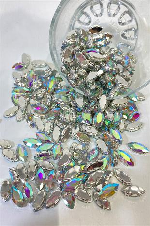 Janjanlı Gümüş Metal Kasalı Mekik Beyoğlu Taşı Dikme boncuk 10 Adet