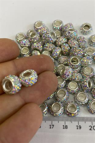 Janjanlı Silver Shiny Stone Large Hole Bead 12 mm