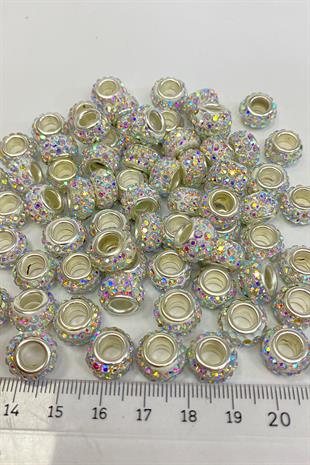 Janjanlı Silver Shiny Stone Large Hole Bead 12 mm