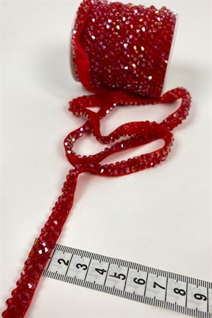 Janjanlı Kristal Boncuk İşlemeli Şerit