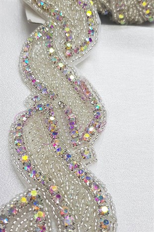 Janjanlı Renk İşlemeli Kristal Taşlı Ütüyle Yapışan Şerit