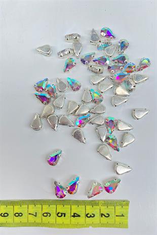 Janjanlı Şeffaf  Kasalı Dikme Parlak Cam Damla Boncuk 10 Adet