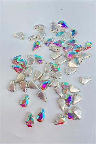 Janjanlı Şeffaf  Kasalı Dikme Parlak Cam Damla Boncuk 10 Adet