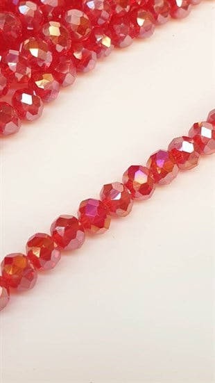 Janjanlı Şeffaf Kırmızı Kristal Boncuk 8 mm