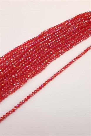 Janjanlı Şeffaf Kırmızı Kristal Boncuk 8 mm