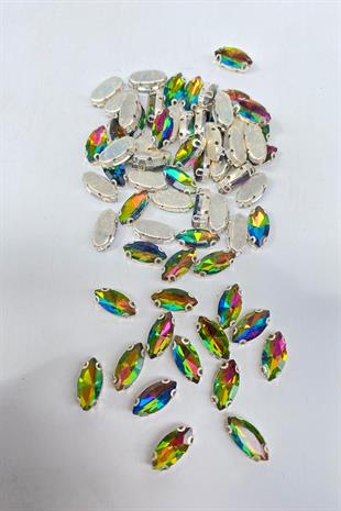 Janjanlı Yeşil Kasalı Dikme Parlak Cam Mekik Boncuk 10 Adet