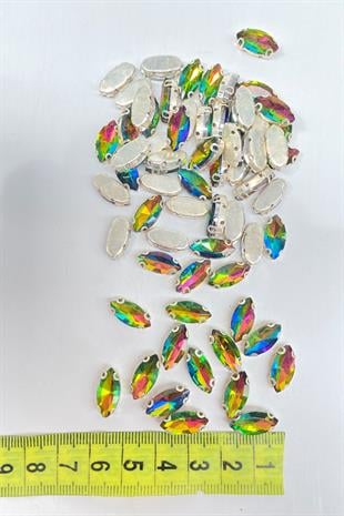 Janjanlı Yeşil Kasalı Dikme Parlak Cam Mekik Boncuk 10 Adet