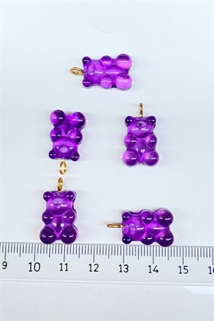 Jellybean Teddy Bear Plastic Necklace and Earring Tip Purple 1 Pcs