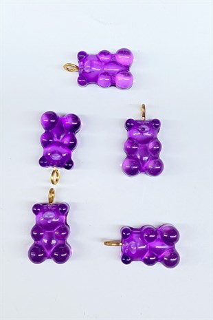 Jellybean Teddy Bear Plastic Necklace and Earring Tip Purple 1 Pcs