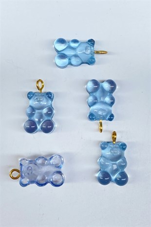 Jellybean Teddy Bear Plastic Necklace and Earring Tip Blue 1 Pcs